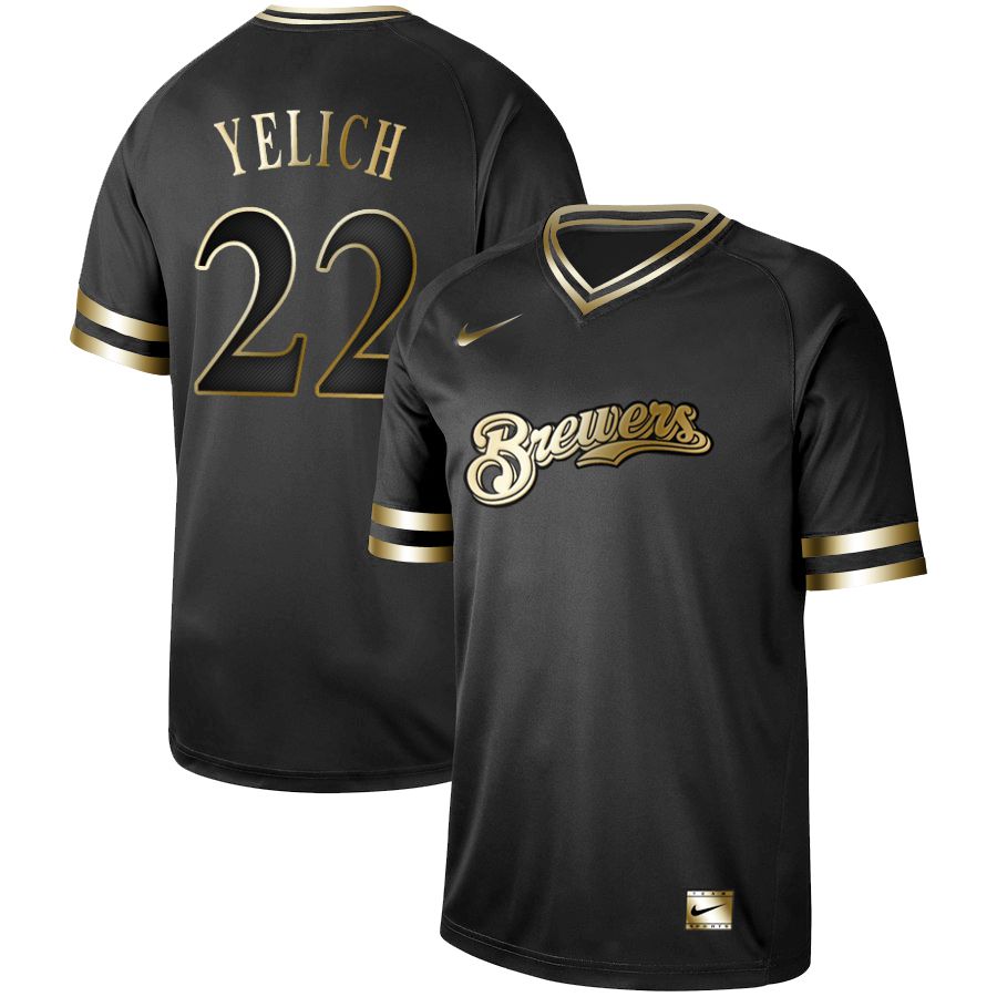 Men Milwaukee Brewers #22 Yelich Nike Black Gold MLB Jerseys->minnesota twins->MLB Jersey